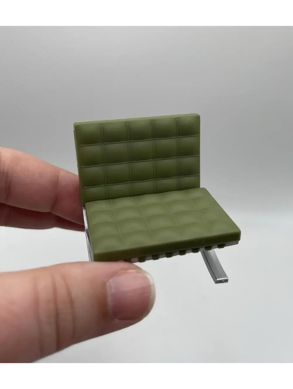 1:24 Scale Miniature Green MCM Barcelona Chair, Tiny Dollhouse Furniture